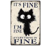 SUPERDANT Black Cat Metal Sign I'M Fine Tin Signs Everything is Fine Wall Plaques Funny Signs and Plaque Cat Metal Wall Art Poster for Bedroom Living Room Bathroom Man Cave Decor