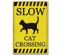 SUPERDANT Black Cat Metal Signs Cat Reminder Tin Signs Slow Across Wall Plaques Cats Iron Wall Art Poster for Pet Shop Garages Man Cave Vintage Decor