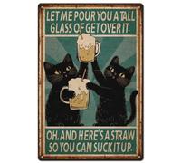 SUPERDANT Black Cat Metal Signs Clink Glasses Tin Signs Cat and Beer Vintage Tin Signs Vintage Wall Art Funny Retro Decor for Bar Man Cave Club Living Room Retro Metal Decoration Gifts