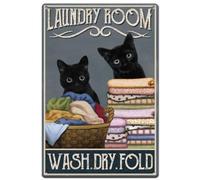 SUPERDANT Black Cat Metal Signs Laundry Room Tin Signs Wash Dry Fold Wall Plaques Laundry Room Poster Art for Man Cave Washroom Cat Gift