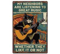 SUPERDANT Black Cat Metal Signs Rock Music Tin Signs Cat Play Guitar Wall Plaques Iron Poster Art for Bar Pub Home Living Room Vintage Decor Man Cave Gift