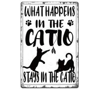 SUPERDANT Black Cat Metal Signs Stay in the Catio Tin Signs Cat Wall Plaques Funny Poster Vintage Decor for Bedroom living Room Pet House Door Kitty Gift