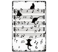SUPERDANT Black Cat Playing Metal Tin Signs Kitty and Sheet Music Retro Iron Poster Black Cat Wall Plaques for Home Living Room Bedroom Cafes Man Cave Vintage Decor