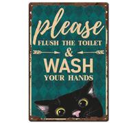 SUPERDANT Black Cat Sign Bathroom Metal Signs Humorous Cat Tin Plaque | Please Wash Your Hands Flush the Toilet Sign Funny Signs and Plaques Toilet Wall Art for Man Cave Restroom Vintage Decor