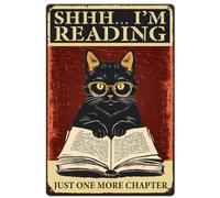 SUPERDANT Black Cat Tin Sign Cat Reading Metal Signs Reading Quotes Metal Wall Art Bar Sign Funny Signs Vintage Cats Wall Plaques for Bedroom Living Room Library Classroom Decor