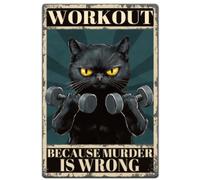 SUPERDANT Black Cat Tin Sign Cat Work Out Metal Signs Gym Dumbbells Metal Wall Plaques Incentives Signs Vintage Decor Wall Art for Gymnasium Bedroom Living Room Man Cave 30x20cm
