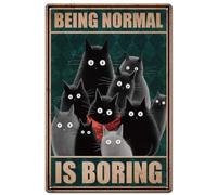 SUPERDANT Black Cats Tin Sign Being Normal Is Boring Vintage Metal Tin Signs Cute Cats Funny Wall Art Painting Metal Decor for Bedroom Playroom Nursery Library Cafe Bar Home