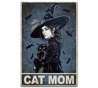 SUPERDANT Black Cats Tin Sign Cat Mom Vintage Metal Tin Signs Witch Black Cat Signs Halloween Sign for Bedroom Playroom Nursery Cafe Bar Home Halloween Party Decoration Halloween Decor