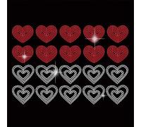 SUPERDANT Bling Iron on Rhinestone Red White Heart Crystal Rhinestone Iron on Hotfix Transfer Decals Rhinestone Decals Heat Transfer Template Applique Repair Transfer Bling DIY Designs 20Pcs