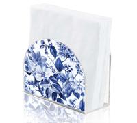 SUPERDANT Blue Flowers Napkin Holder for Tables Acrylic Tissue Holder Serviette Holder for Kitchen Acrylic Serviette Dispenser Tissue Dispenser for Dining Room Modern Decor