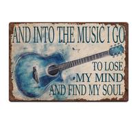 SUPERDANT Blue Guitar Metal Signs Musical Theme Tin Signs Guitar and Text Wall Plaques Funny Signs and Plaque Iron Wall Art Poster for Man Cave Club Bedroom Music Room Vintage Decor