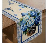 SUPERDANT Blue Hydrangea Table Runner Floral Butterfly Polyester Fabric Dining Tables Decor for Dining Table Kitchen Home Decor and Party Blue 72x13 Inch/183x33cm