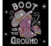 SUPERDANT Boot on The Ground Iron on Rhinestones Transfer Cowboy Hat Iron-on Decals T-Shirt Crystal Heat Transfer Hot Fix Stickers Clothing Repair Crystal Patch for Clothing Bags DIY Craft