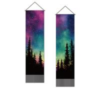 SUPERDANT Borealis Forest Tapestry Aurora Starry Sky Printing Wall Art Blanket Northern Lights Long Walls Hanging Pack of 2 Tapestries with Tassel for Living Room Bedroom Dorm Backdrop Decorations