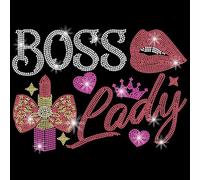 SUPERDANT Boss Lady Iron on Rhinestones Red Lips Crystal Heat Transfer Stickers Lipstick Crown Iron on Decals Bling Rhinestone Patches for Woman T-Shirt Clothing Tote Bag Jackets DIY Art Craft Gifts