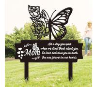SUPERDANT Butterfly Flower Tombstone Decor Metal Remembering MOM Graveyard Plaque Ornament Black Silhouette Outdoor Decor Text Metal Cemetery Decorative Memorial Art Gifts 30x26cm