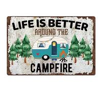 SUPERDANT Campfire Tin Sign Life is Better Vintage Metal Tin Signs Camp-ing Funny Metal Plaque Camping Plaque for Camp-ing Party Outdoor Garden Farm Girl's Room Cafeteria Decoration
