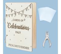 SUPERDANT Cards of Celebrations Past Greeting Card Organizer Birthday Card Keeper Binder Childhood Keepsake Card Holder Wooden Loose Leaf Photo Album 2-Rings Gifts with Punch and 10 Card Pocket