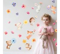 SUPERDANT Cartoon Animals Wall Decals Animals and Flowers Wall Stickers Kids Room Wall Art Murals Classroom Wall Decals Peel and Stick Adhesive Sticker for Kids Bedroom Classroom 96x30cm
