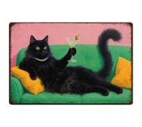 SUPERDANT Cat on the Sofa Metal Tin Sign Retro Cocktail Cat Metal Poster Wall Art Plaque Decor Rectangle Signs for Living Room Bars Restaurants Cafe Pubs Home Wall Art