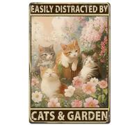 SUPERDANT Cat Tin Sign Gardening Cat Metal Signs Cute Animal Wall Plaques Funny Signs and Plaque Iron Wall Art Poster for Garden Man Cave Bar Pub Vintage Decor Housewarming Gift