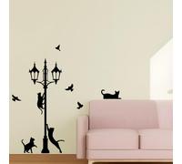 SUPERDANT Cat Wall Stickers Streetlight Wall Sticker Black PVC Peel Wall Decals Decor 96x39cm Removable Vinyl Decal for Bedroom Living Room Apartment Black