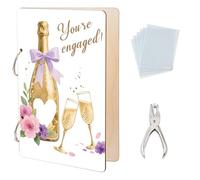 SUPERDANT Champagne and Flowers Greeting Card Organizer You're Engaged Postcard Binder Wooden Cards Keeper Storage Engagement Gift 2-Rings Photo Album for Wedding Party with Punch and 20 Pockets