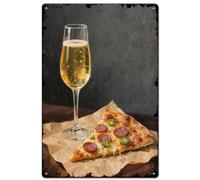 SUPERDANT Champagne Pizza Tin Signs Food Metal Sign Iron Wall Decor Rectangle Retro Poster for Living Room Bedroom Kitchen Bars Restaurants Cafe Pubs Home Decorative Plaque Garage Decoration