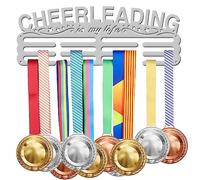 SUPERDANT Cheerleading Medal Holder Display Platinum Color Cheerleading is My Life Metal Wall Mount with No Hooks Hang Over 60 Medals Black