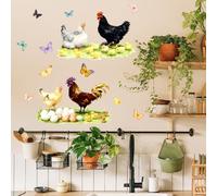 SUPERDANT Chicken and Egg on The Lawn Wall Stickers Chick and Butterfly Wall Decals Walls Art Stickers DIY Vinyl Decor Natural Decals Art Decor for Farm Kindergarten Pet Store 96x30cm