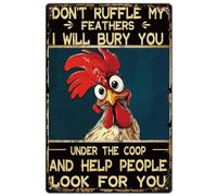 SUPERDANT Chicken Head Metal Signs Don't Ruffle My Feathers Tin Sign Chicken Coop Wall Plaques Funny Quotes Poster for Man Cave Home Farm Kitchen Outdoor Vintage Decor Housewarming Gift