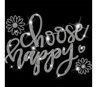 SUPERDANT Choose Happy Crystal Rhinestone Iron on Transfer Text Glitter Rhinestone Applique Patches DIY Transfer Decal for Clothing T-Shirt Hoodies Jackets Bag Pillows 32x23.8cm