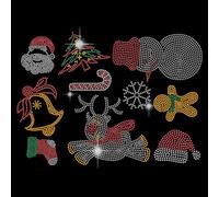 SUPERDANT Christmas Iron on Rhinestones Transfer 10 Pcs Christmas Crystal Heat Transfer Designs Snowman Santa Bling Hot Fix Iron on Transfer Stickers for Christmas DIY Art Craft Christmas Gifts