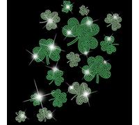 SUPERDANT Clover Iron on Rhinestones Transfer Green Plants St. Patrick's Day Iron-on Decals T-Shirt Crystal Heat Transfer Hot Fix Crystals for Clothing Decoration for Bags DIY Craft