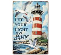 SUPERDANT Coastal Lighthouse Metal Signs Seagulls Lighthouse Tin Signs | Let's Your Light Shine Metal Wall Art Iron Poster for Home Bars Pubs Bathroom Man Cave Wall Decoration 20x30cm Iron Sign