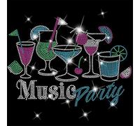 SUPERDANT Cocktail Drinks Iron on Rhinestones Music Party Crystal Heat Transfer Stickers Iron on Decals Bling Rhinestone Patches for T-Shirt Clothing Tote Bag Jackets DIY Art Craft Gifts
