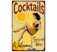 SUPERDANT Cocktail Girl Metal Signs Welcome Cocktails Tin Signs Girl Lying in the Cocktail Wall Plaques Iron Poster Art for Kitchen Bars Pub Man Cave Vintagae Decor