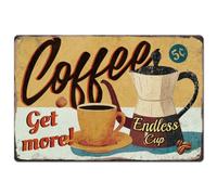 SUPERDANT Coffee Tin Sign Get More Coffee Metal Signs Endless Cup Wall Plaques Kitchen Wall Art Poster for Kitchen Home Living Room Playroom Vintage Decor Man Cave Gift