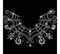 SUPERDANT Collar Spider Web Crystal Rhinestone Iron on Transfer Applique DIY Transfer Decal Cobweb Glitter Rhinestone Pattern Decoration for T-Shirt Bag Pillows Jackets 29.7x21CM