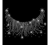 SUPERDANT Collar Tassel Crystal Rhinestone Iron on Transfer Applique DIY Transfer Decal Round Neck Glitter Rhinestone Pattern Decoration for T-Shirt Bag Pillows Jackets 29.7x21CM