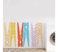 SUPERDANT Colored Clips Wall Sticker Colorful Clips Wall Decals Laundry Room Wall Decor Vinyl Wall Art Decor Clips Wall Stickers for Kids Room Living Room Laundry Room Wall Art Mural 3 Sheets/Set