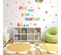 SUPERDANT Colorful Playroom Wall Stickers Child Inspirational Quotes Stickers Play Learn Grow Together Classroom Positive Saying Decor for Kids Room Decor Playroom School Nursery