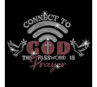 SUPERDANT Connect to God Crystal Rhinestone Iron on Transfer Applique DIY Transfer Decal Christianity Bible Glitter Rhinestone Pattern Decoration for T-Shirt Bag Pillows Jackets 29.7x21CM