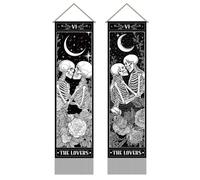 SUPERDANT Couple Skulls Tapestry Skeleton Lovers Wall Tapestry Gothic Art Tapestries Walls Blanket 2 Long Tapestries Wall Hanging with Tassel for Living Room Bedroom Home Decor 130x33cm Gift
