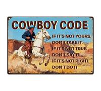 SUPERDANT Cowboy Code Metal Sign Western Vintage Tin Sign Cowboy Horse Wall Plaque Pre-Drilled Rounded Edge Iron Decor for Ranch Bar Bedroom Farmhouse 30x20cm