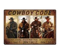 SUPERDANT Cowboy Code Metal Signs Cowboy Riding Tin Signs Western Wall Plauqes Funny Quotes Iron Poster Art for Man Cave Home Living Room Bedroom Cafe Bar Pub Vintage Decor Gift