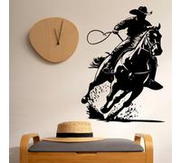 SUPERDANT Cowboy Silhouette Wall Stickers for Boy's Room Horse Riding PVC Wall Decals Self-Adhesive Black Decor Sticker Home Living Room Apartment 57x70CM