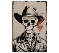 SUPERDANT Cowboy Skull Metal Signs Western Skeleton Tin Sign Metal Abstract Wall Plaques Funny Poster Vintage Decor Home Wall Art for Living Room Bedroom Bar Man Cave Retro Decoration 30x20cm