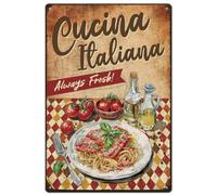 SUPERDANT Cucina Italiana Tin Sign Spaghetti Metal Signs Always Fresh Metal Tin Signs Funny Bar Sign Food Tin Signs Kitchen Sign for Home Cafes Bars Pub Man Cave Gift Wall Plaques