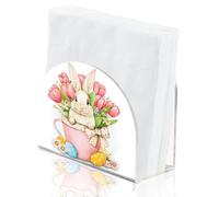 SUPERDANT Cup Rabbit Napkin Holder for Tables Easter Bunny Acrylic Napkins Holder Freestanding Tissue Box Dispenser for Kitchen Table Cocktail Paper for Restaurant Banquet Café 12.5x5x10.5CM